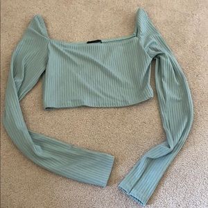 Pretty Little Thing cropped  light blue shirt